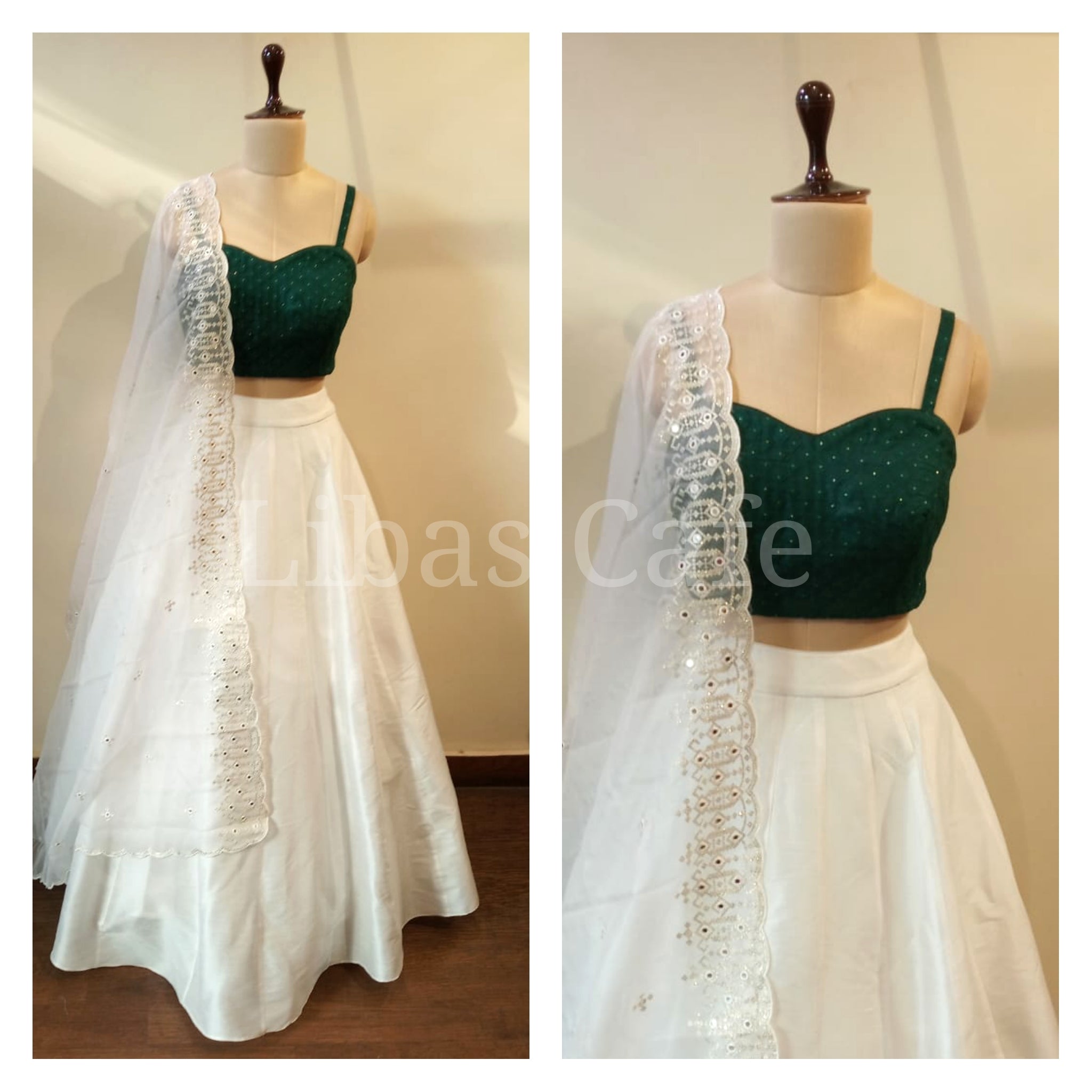 Green - White Lehenga